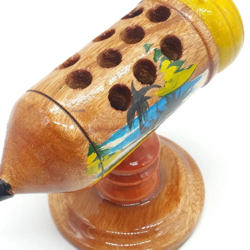 Vintage Wooden Hand Carved Pen Pencil Holder